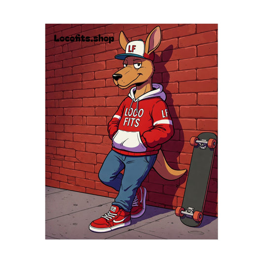 Loco Fits Skateboarder Kangaroo Wall Poster
