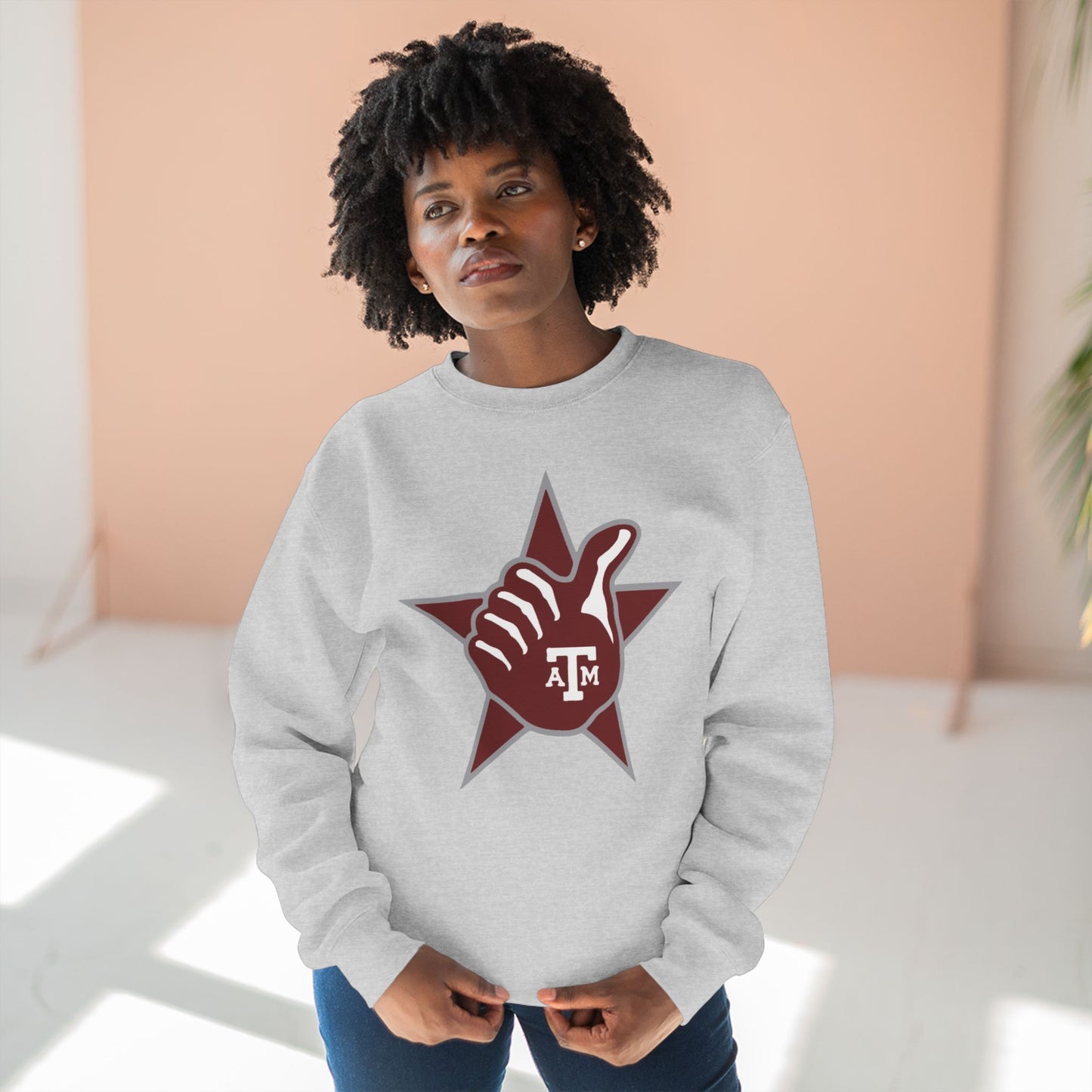 'Texas A&M Lone Star Thumbs Up' Cotton Crewneck Sweatshirt