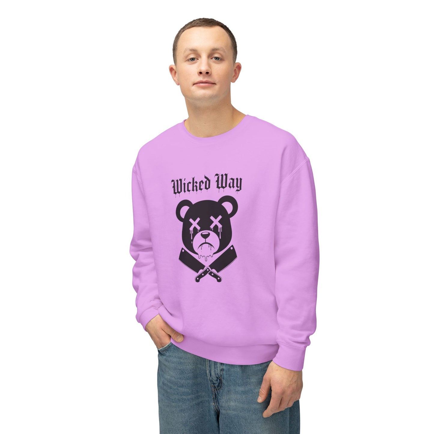 Limited Edition "Wicked Way" Drippy Bear Head Double Butcher Knife Lightweight Crewneck Sweatshirt (Multi Color Options)