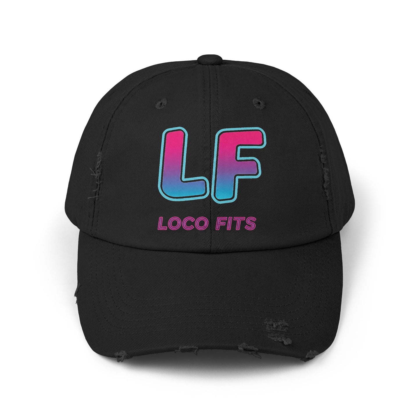 Unisex Distressed Cap - Loco Fits 'LF' Logo - Trendy Casual Hat for Everyday Wear