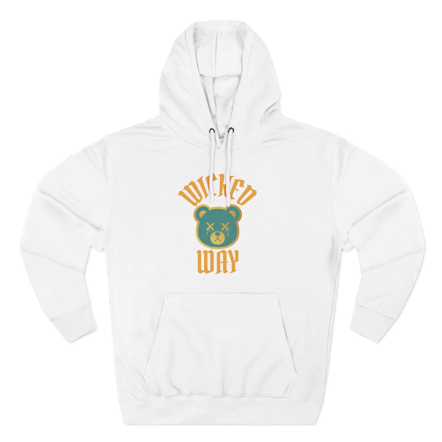 White/Black "Wicked Way" Deady Bear Gold & Teal Fleece Hoodie