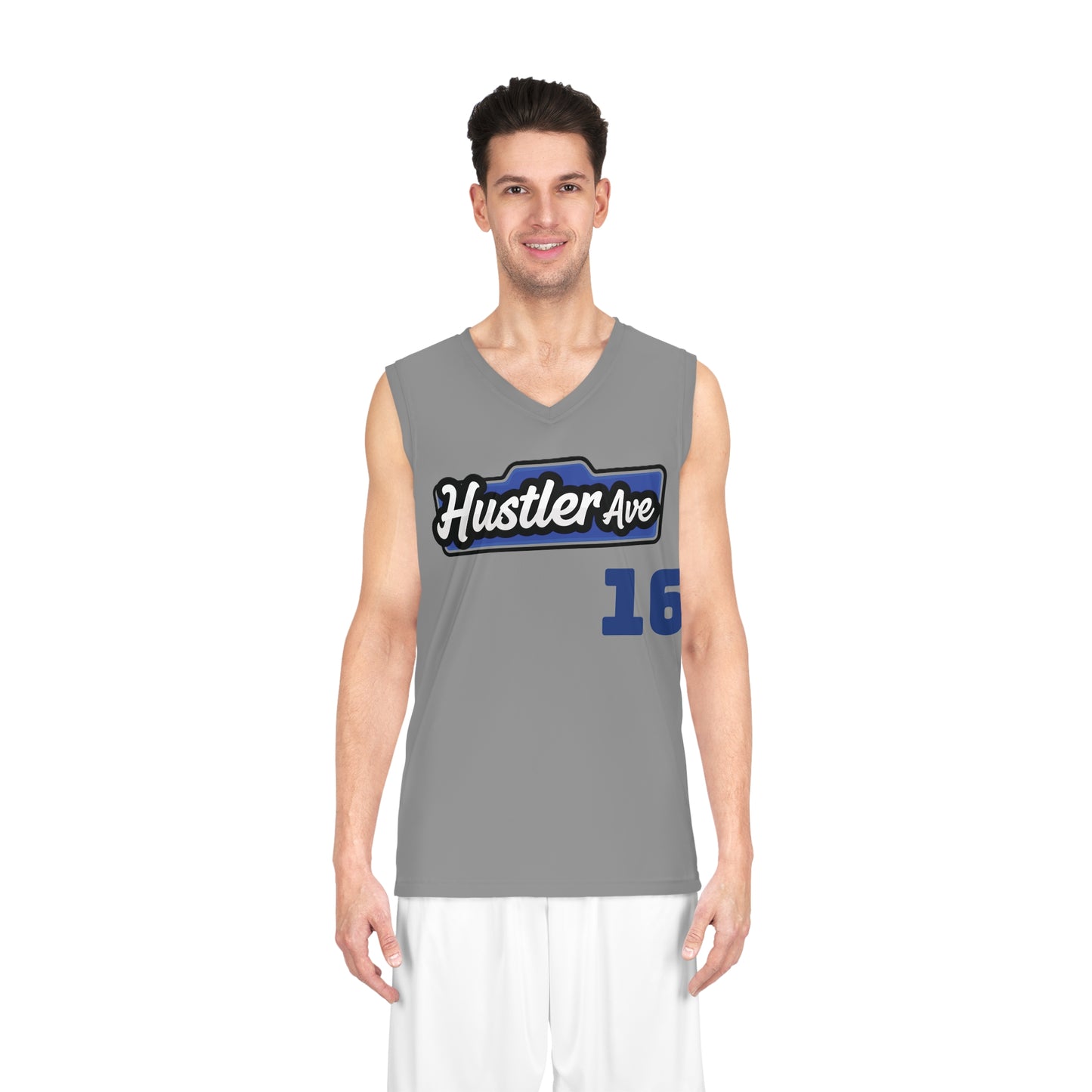 Grey & Blue "Hustler Ave" #16 Alt. Basketball Jersey
