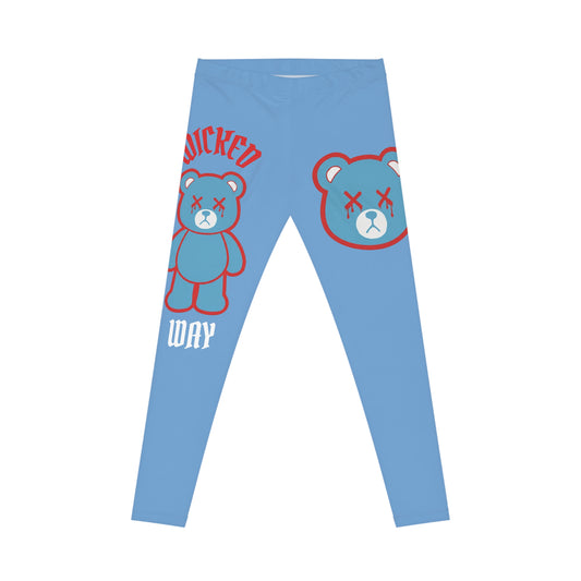 "Wicked Way" Deady Bear Light Blue, Red & White Women's Casual Leggings