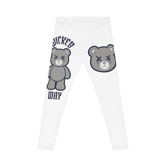 "Wicked Way" Deady Bear White, Navy Blue & Grey Women's Casual Leggings