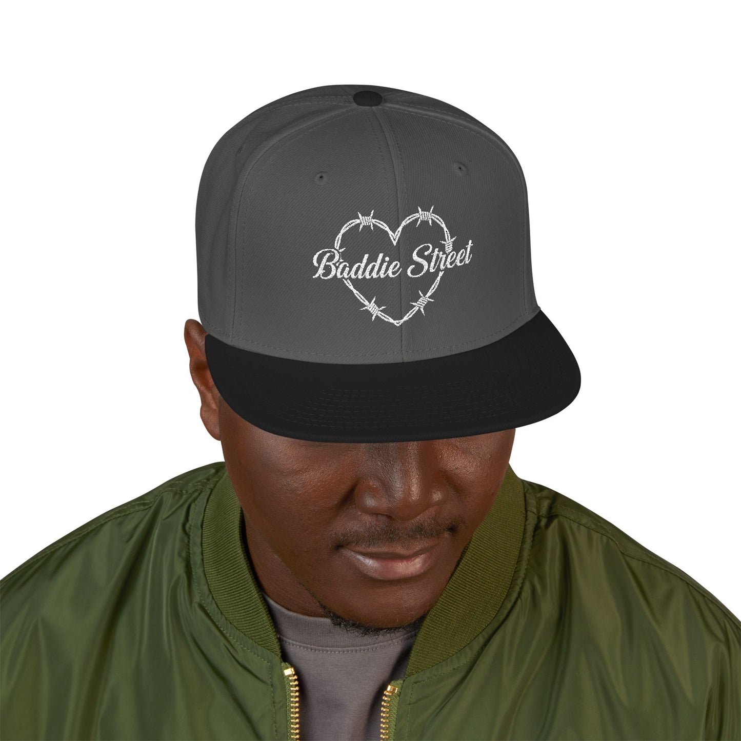"Baddie Street" Heart of Barbed Wire Script Snapback Hat