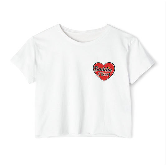 "Baddie Street" Red Heart Pocket Logo Women's Crop Top