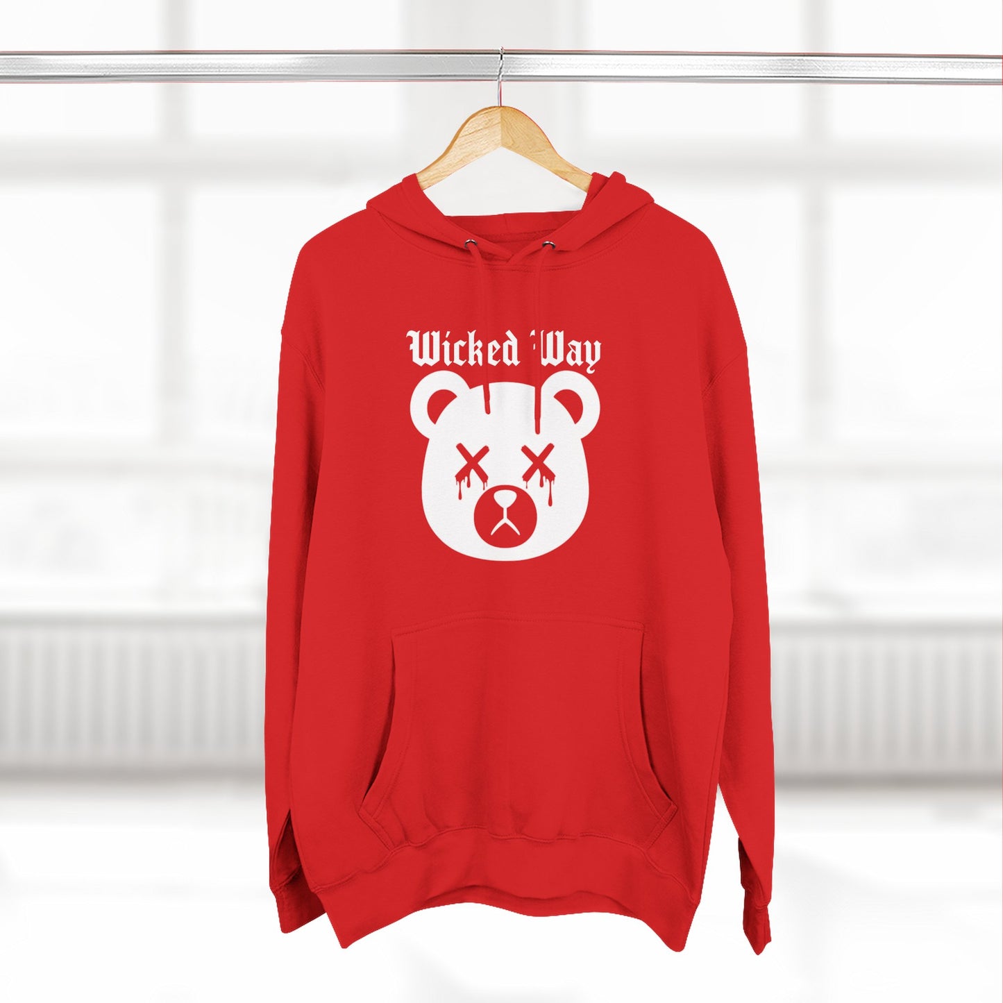 "Wicked Way" Deady Bear Head White Logo Hoodie