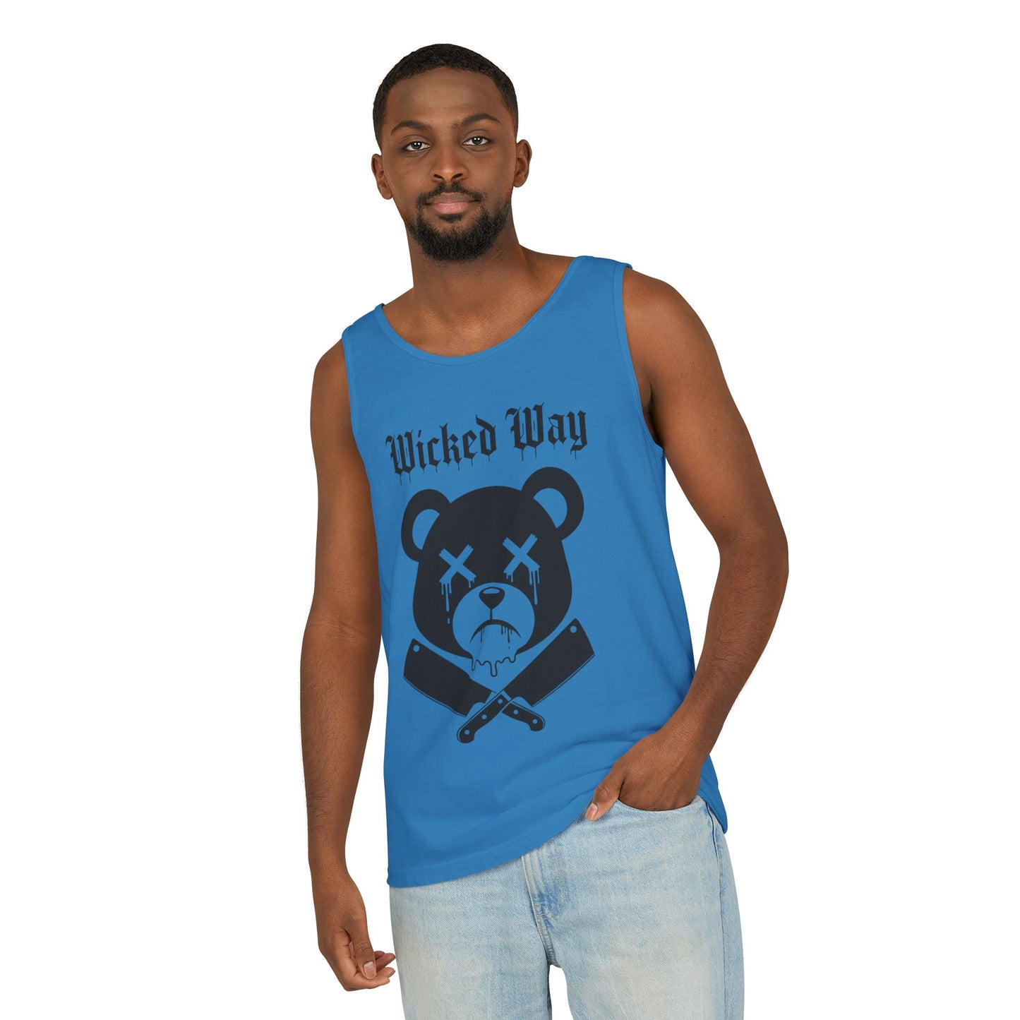 Limited Edition "Wicked Way" Drippy Bear Head Double Butcher Knife Tank Top