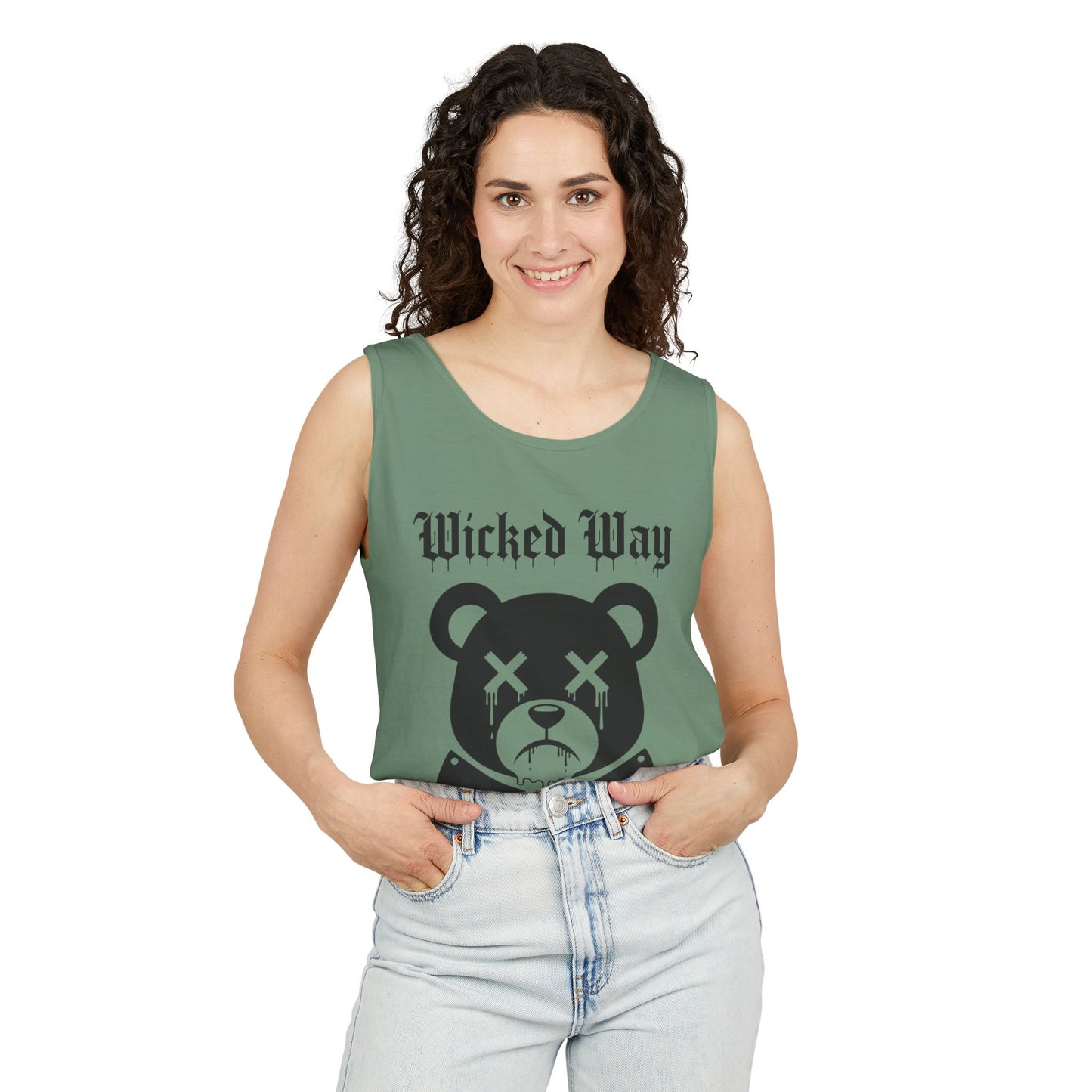Limited Edition "Wicked Way" Drippy Bear Head Double Butcher Knife Tank Top