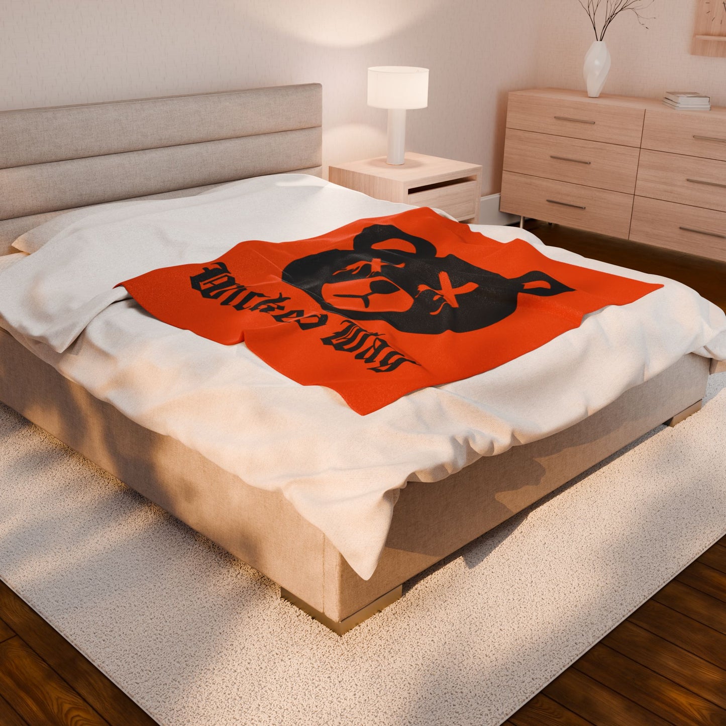 Orange "Wicked Way" Dead Bear Head Velveteen Plush Blanket