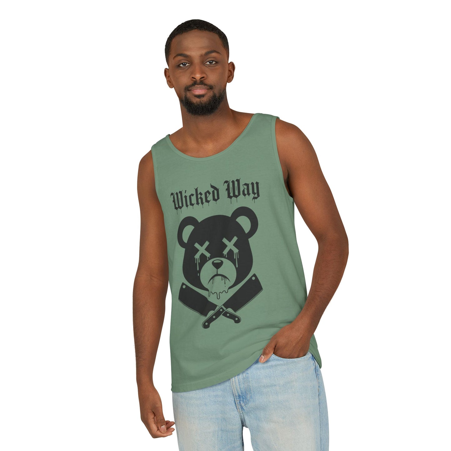 Limited Edition "Wicked Way" Drippy Bear Head Double Butcher Knife Tank Top