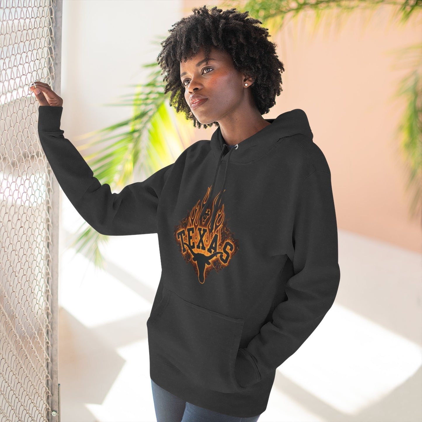 'Texas Firey Longhorn' Three-Panel Fleece Hoodie