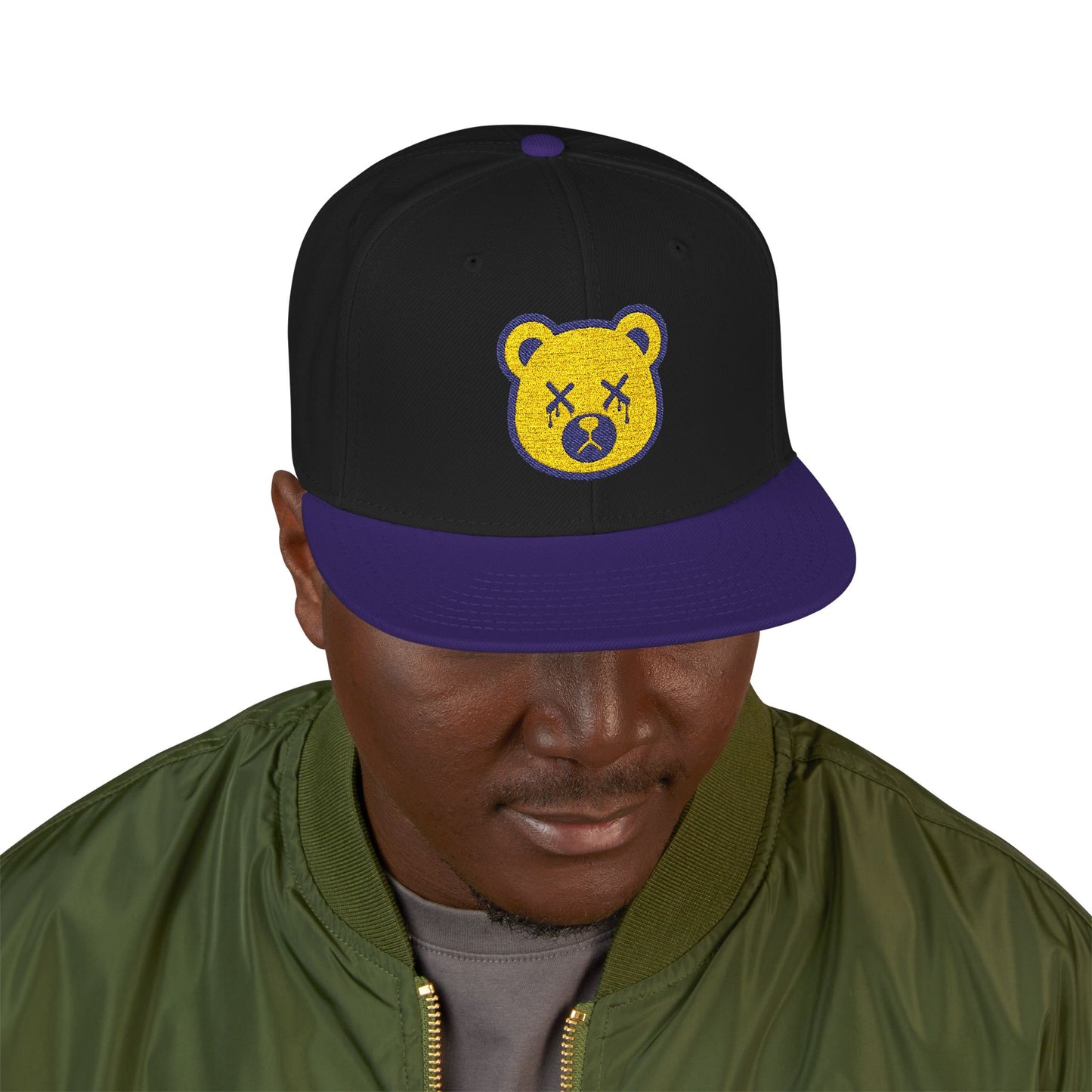 "Wicked Way" Deady Bear Head Yellow & Purple Logo Snapback