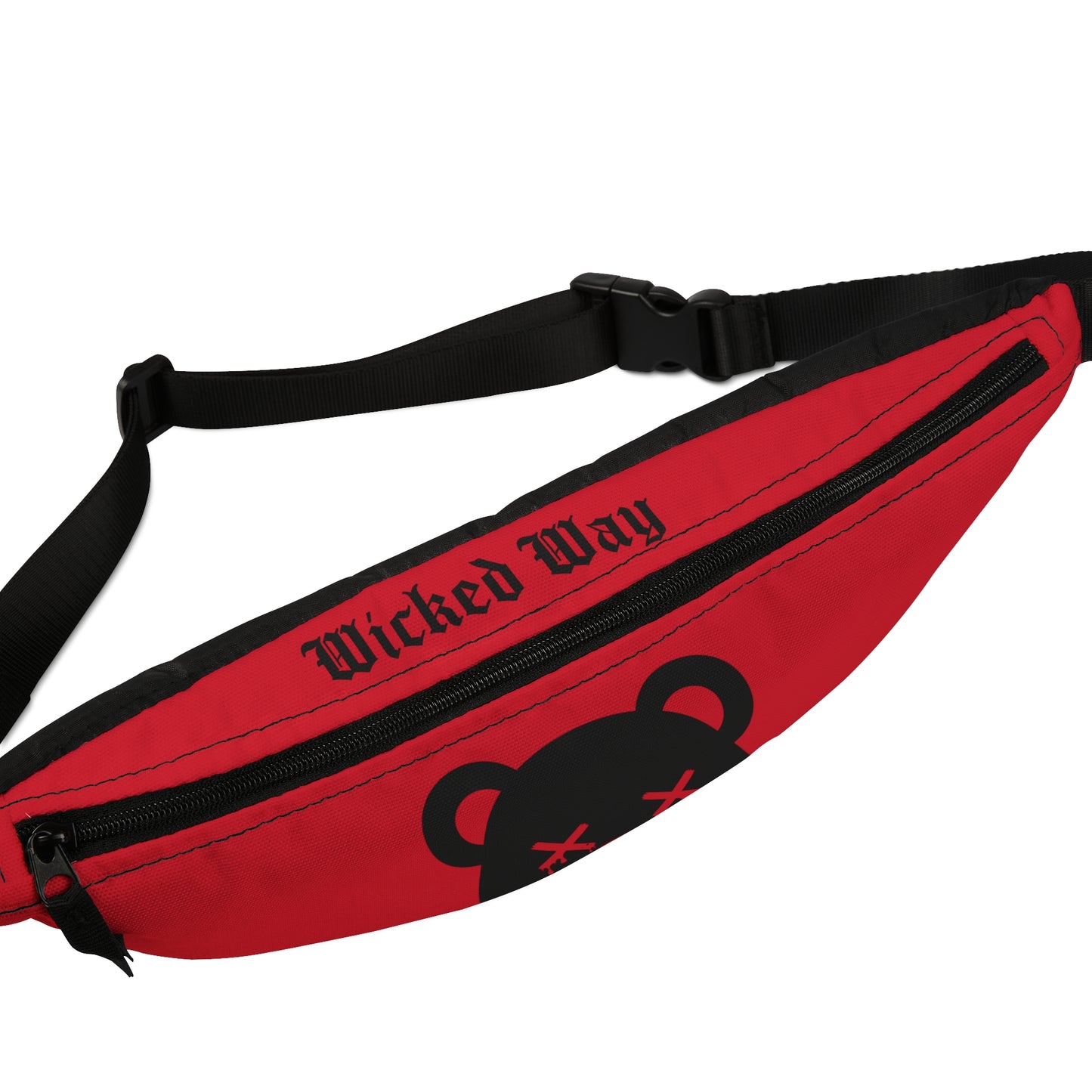 Red "Wicked Way" Dead Bear Head Fanny Pack