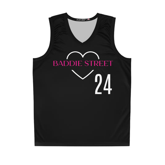 Black, White & Pink "Baddie Street" #24 Classy Heart Alt. Basketball Jersey