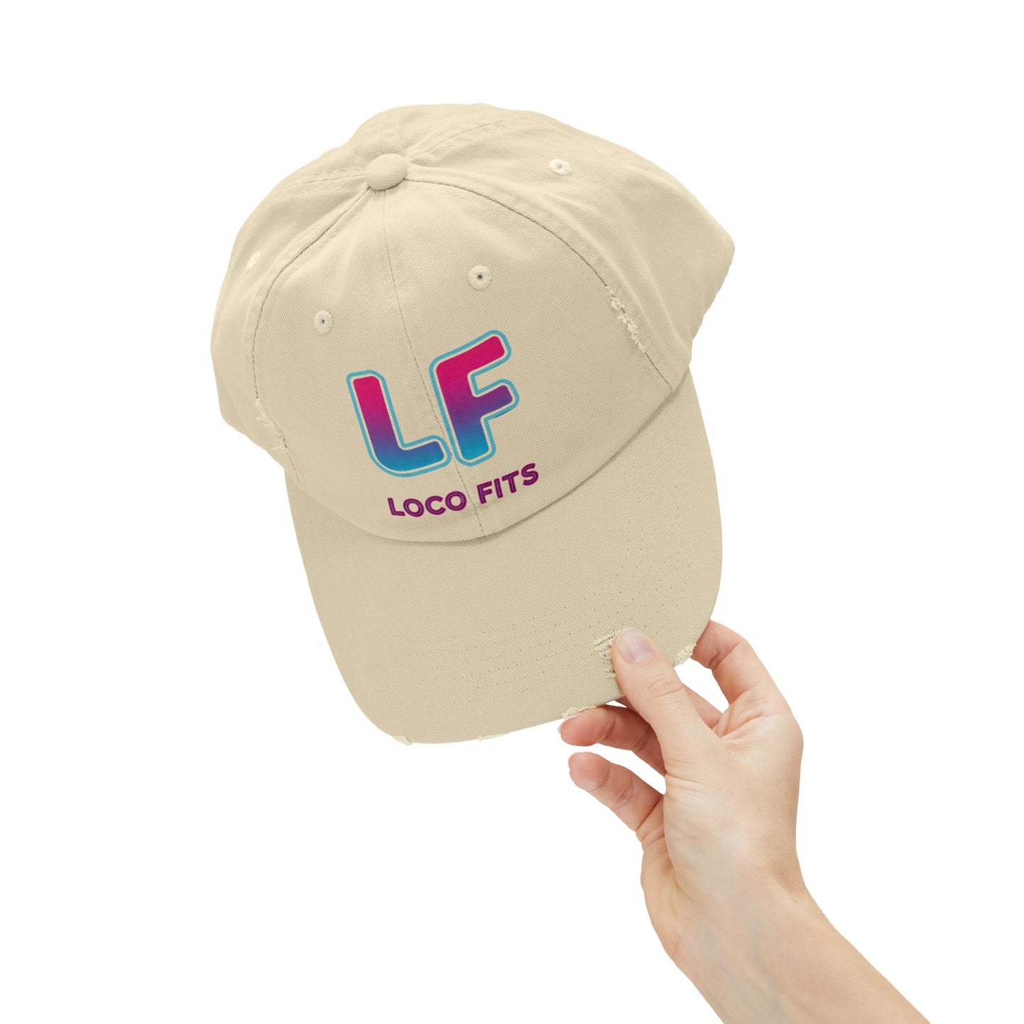 Unisex Distressed Cap - Loco Fits 'LF' Logo - Trendy Casual Hat for Everyday Wear