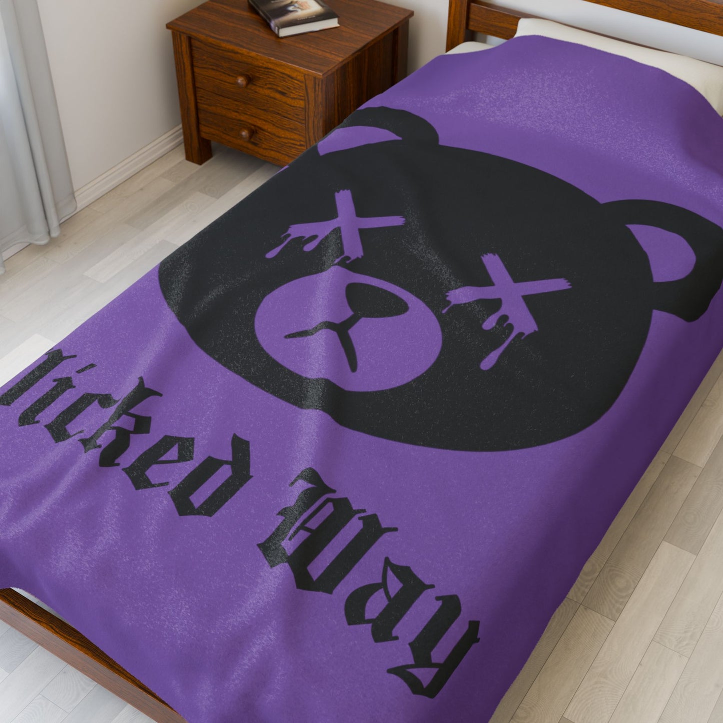 Light Purple "Wicked Way" Dead Bear Head Velveteen Plush Blanket