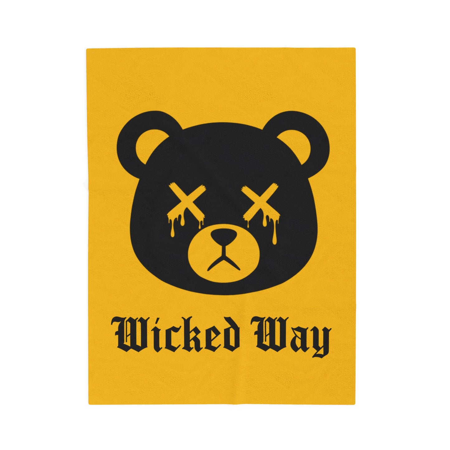 Yellow "Wicked Way" Dead Bear Head Velveteen Plush Blanket