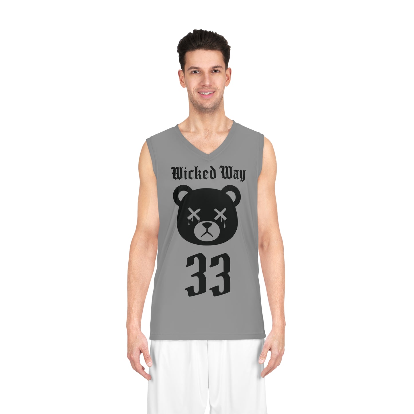 Grey & Black "Wicked Way" #33 Dead Bear Head Alt, Basketball Jersey