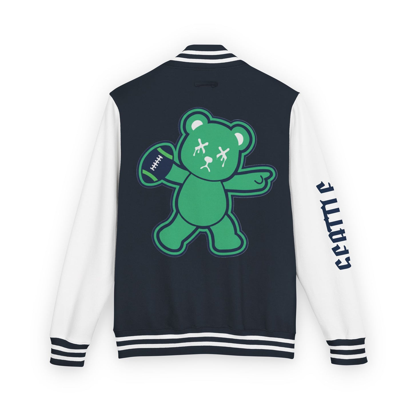 Navy Blue & White "Wicked Way" Seattle Deady Bear Football Heavyweight Letterman Jacket