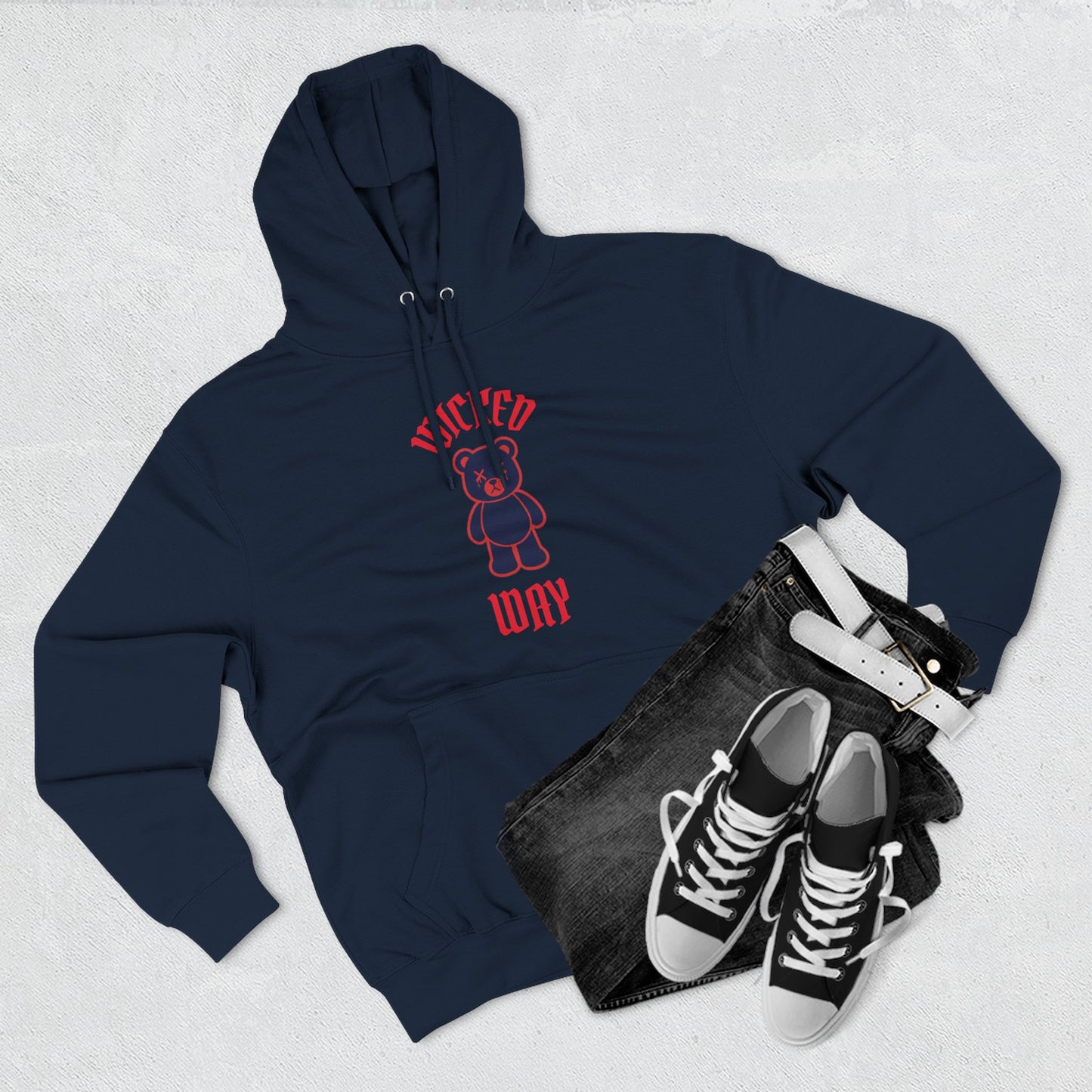 "Wicked Way" Deady Bear Red & Blue Fleece Hoodie