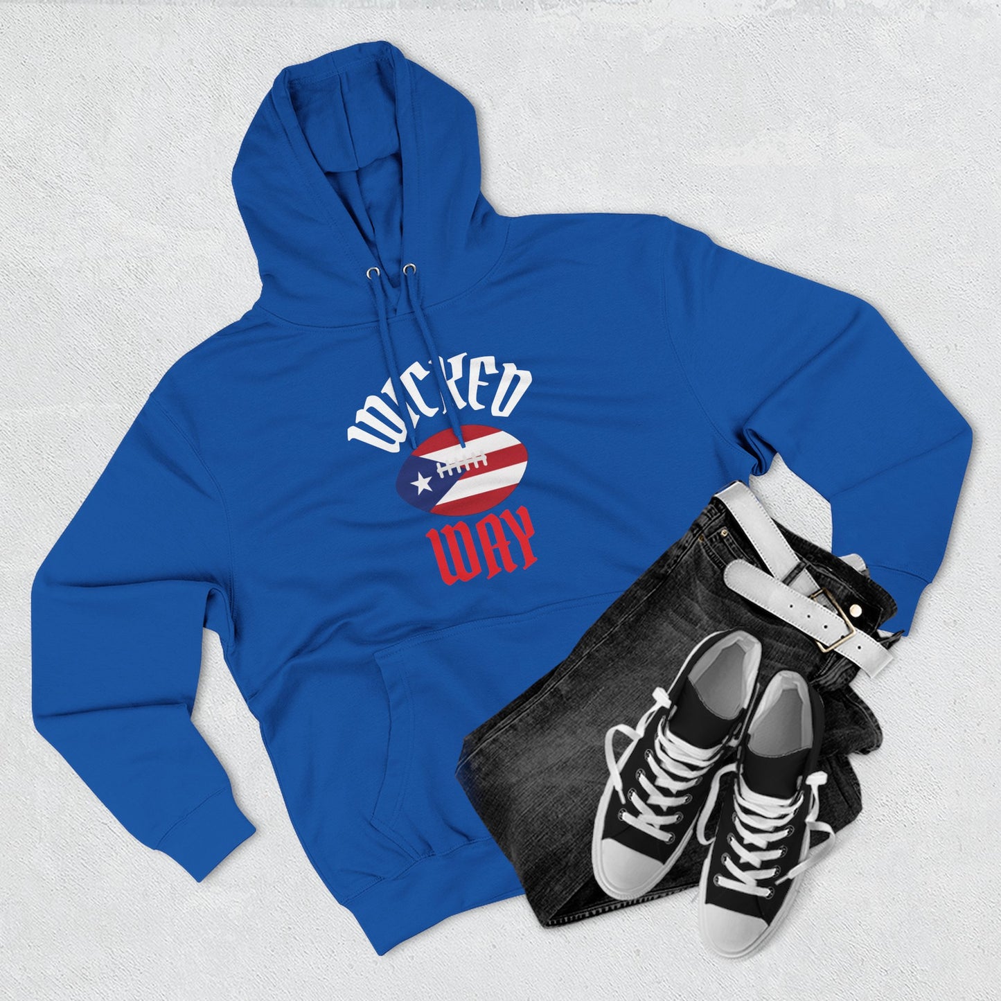 Nation P.R. "Wicked Way" Deady Bear Football Blue, White, & Red Fleece Hoodie