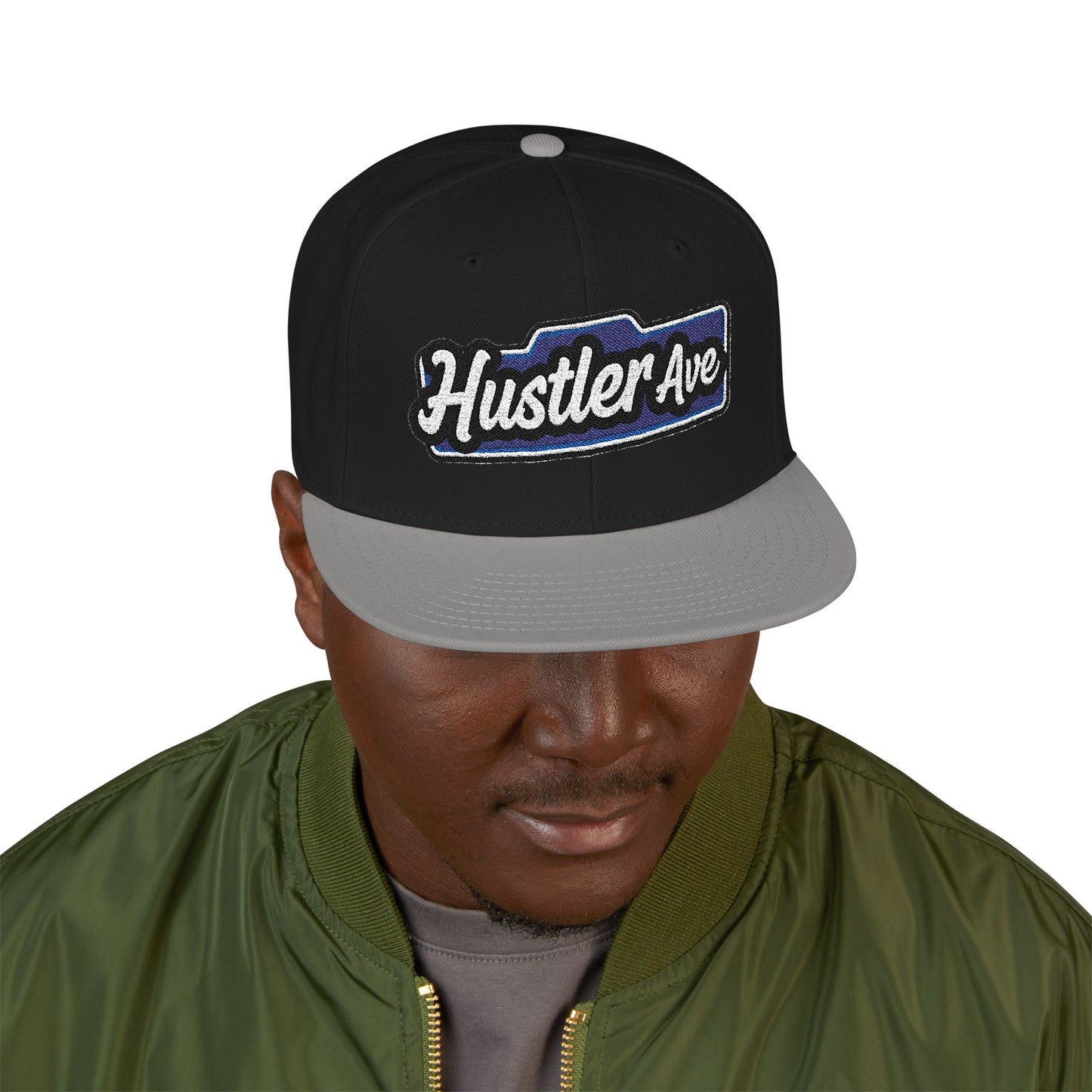 "Hustler Ave" Blue Logo Snapback Hat