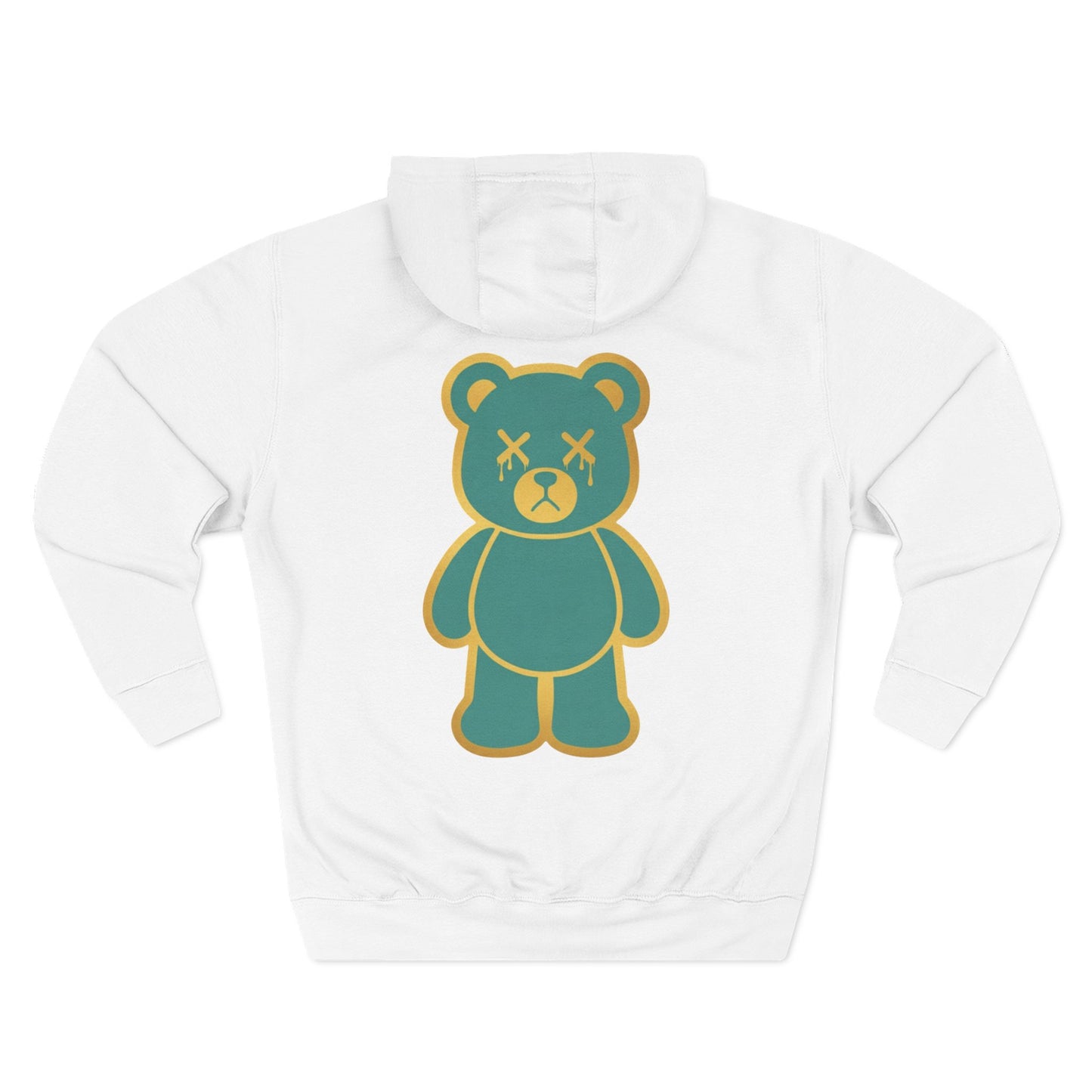White/Black "Wicked Way" Deady Bear Gold & Teal Fleece Hoodie