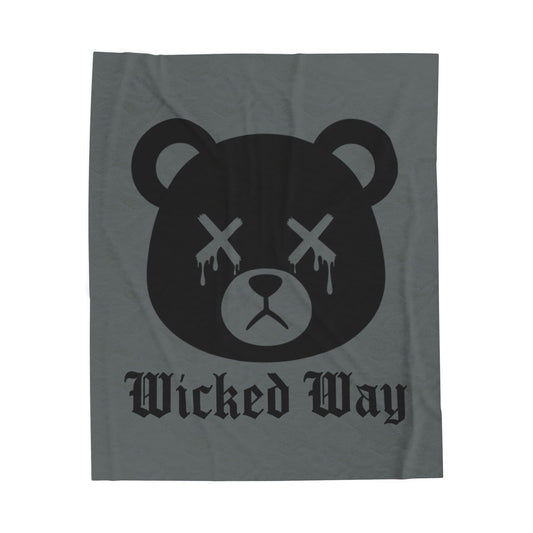 Dark Grey "Wicked Way" Dead Bear Head Velveteen Plush Blanket