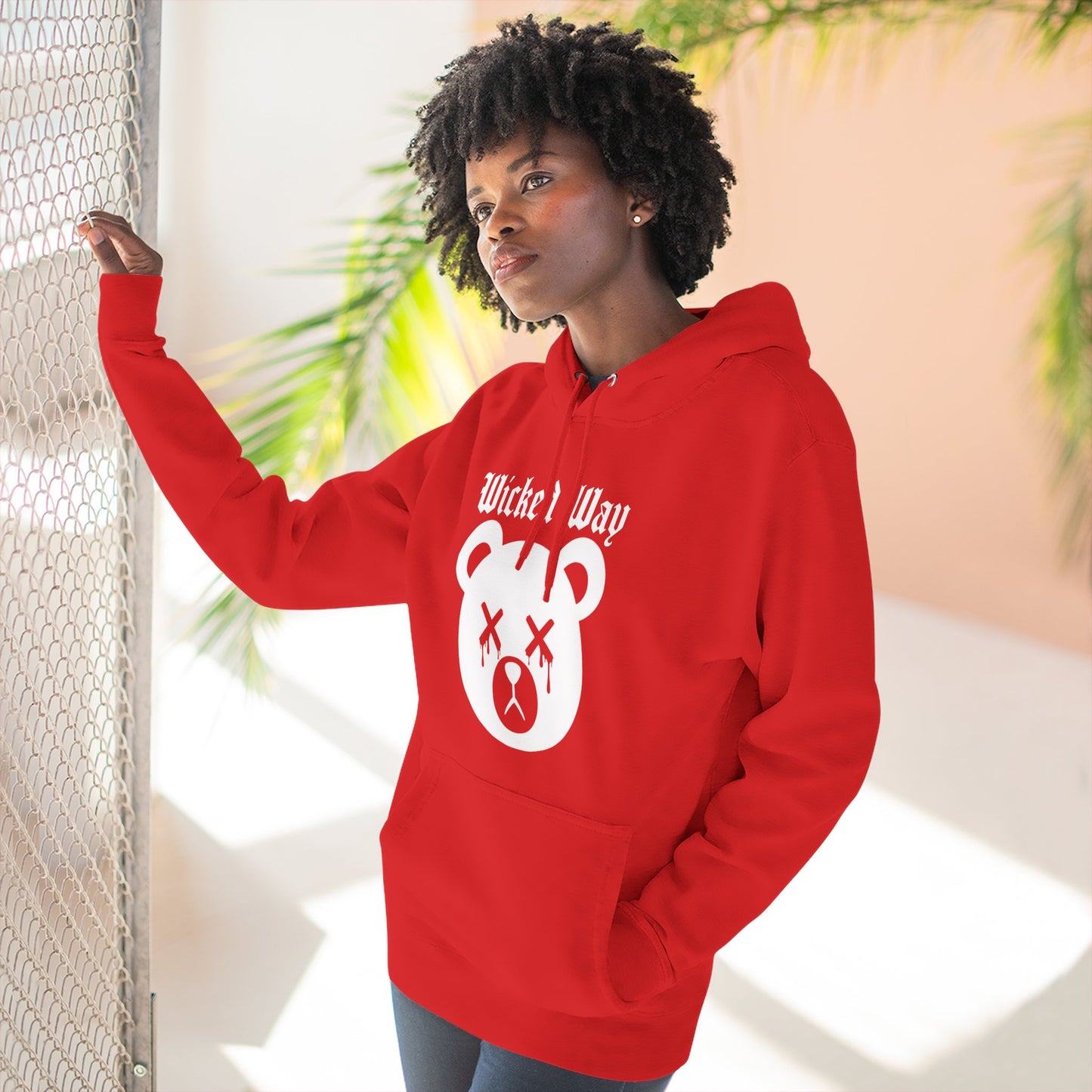 "Wicked Way" Deady Bear Head White Logo Hoodie