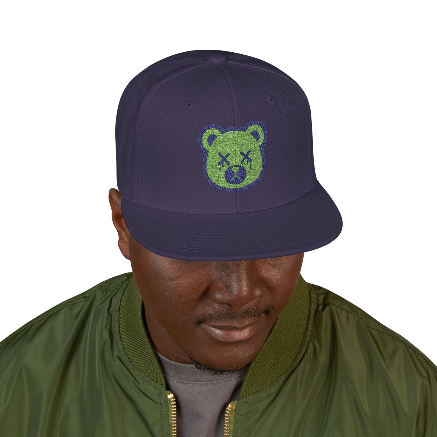 "Wicked Way" Deady Bear Head Green & Blue Snapback