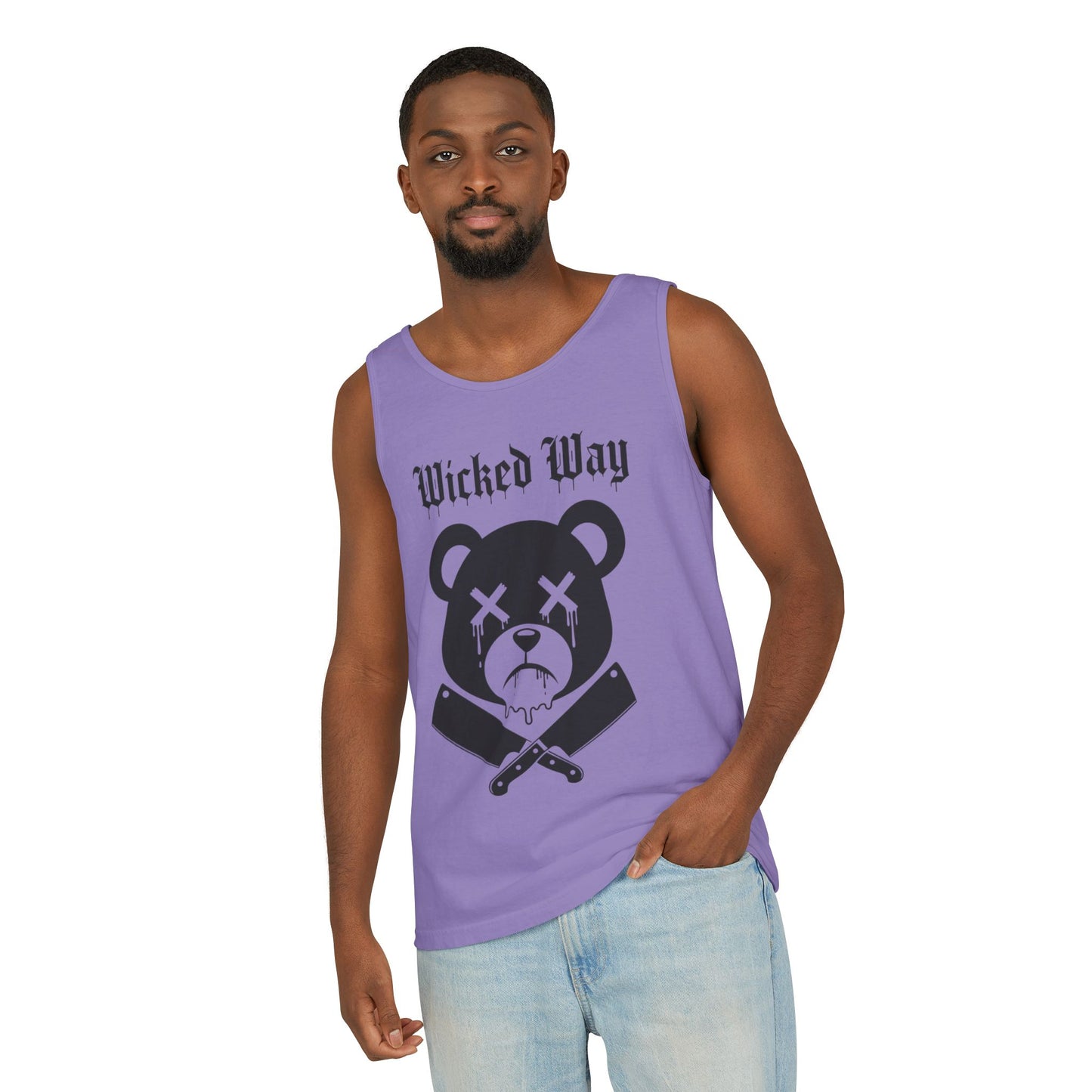 Limited Edition "Wicked Way" Drippy Bear Head Double Butcher Knife Tank Top