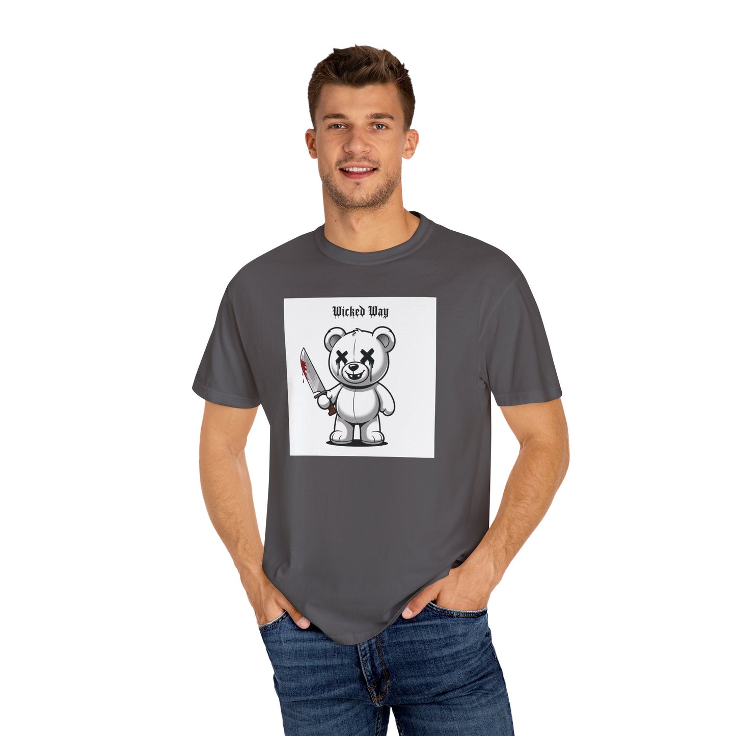 "Wicked Way" Machete Teddy 'Toothless' White Block Graphic T-Shirt