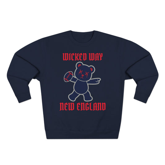 "Wicked Way" Deady Bear Football New England Crewneck Sweatshirt
