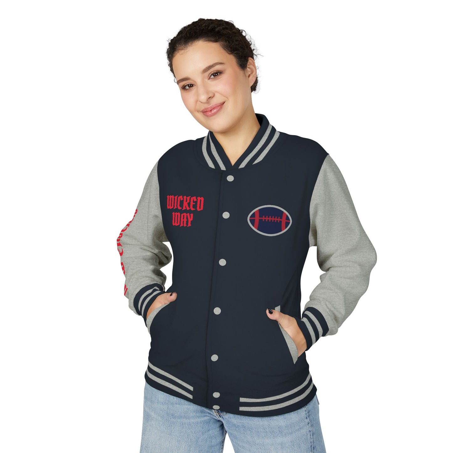 Navy Blue & Grey "Wicked Way" New England Deady Bear Football Heavyweight Letterman Jacket