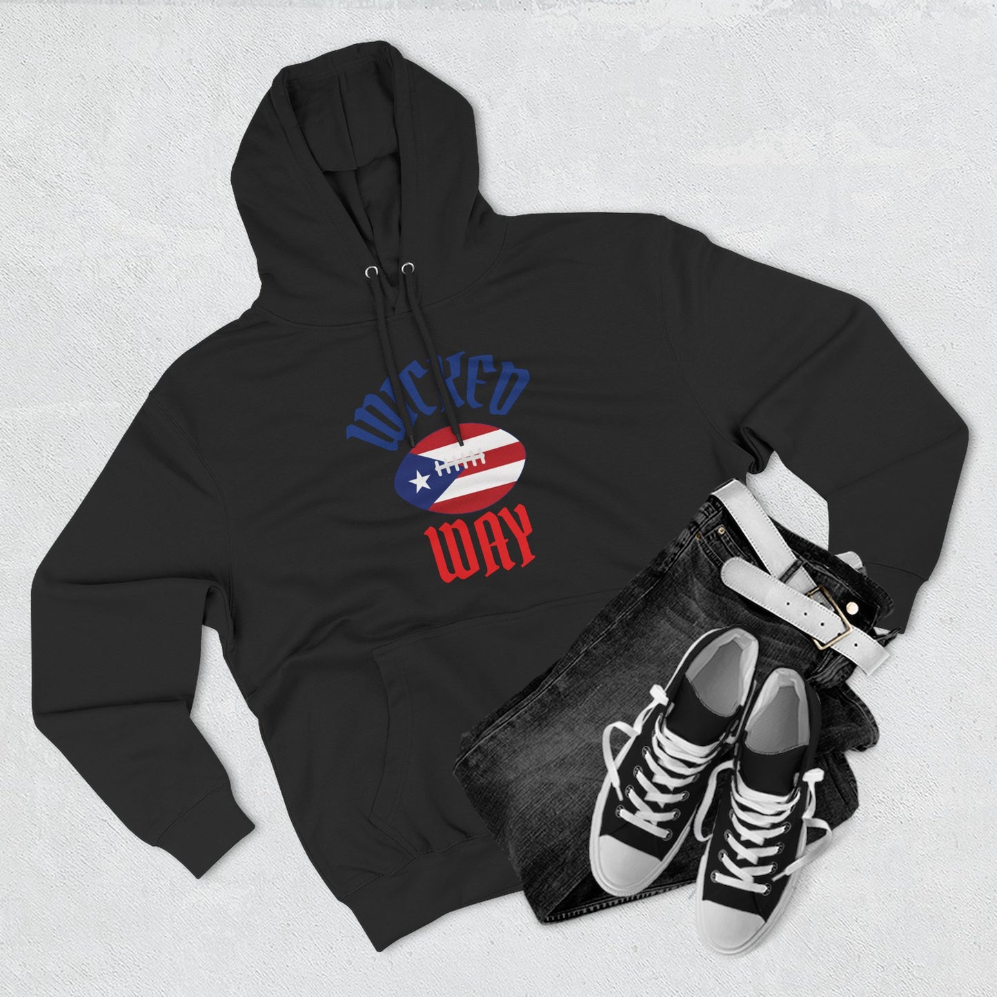 Nation "Wicked Way" Deady Bear Football Blue, White, & Red Fleece Hoodie