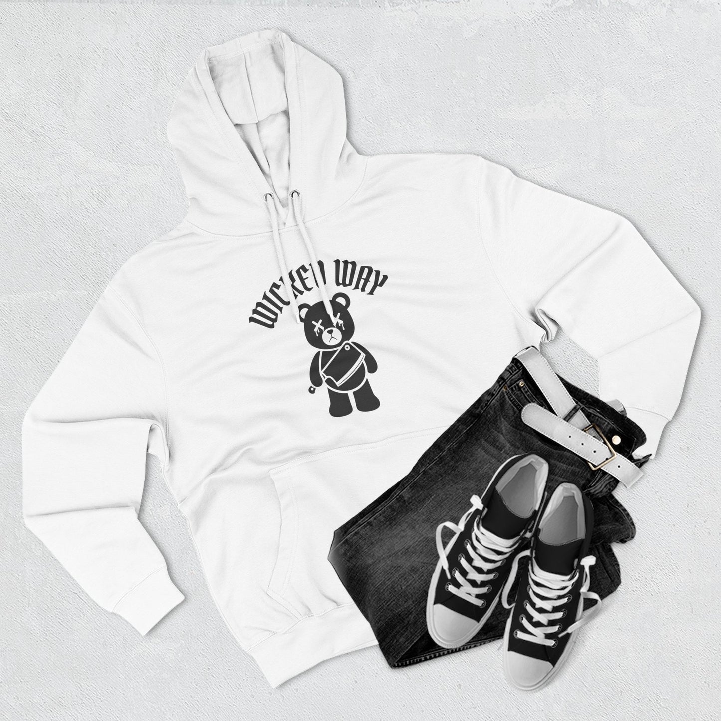"Wicked Way" Deady Bear Butcher Knife Black Logo College Hoodie