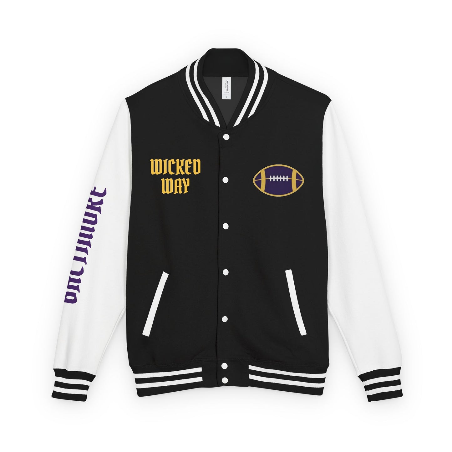 Black & White "Wicked Way" Baltimore Deady Bear Football Heavyweight Letterman Jacket