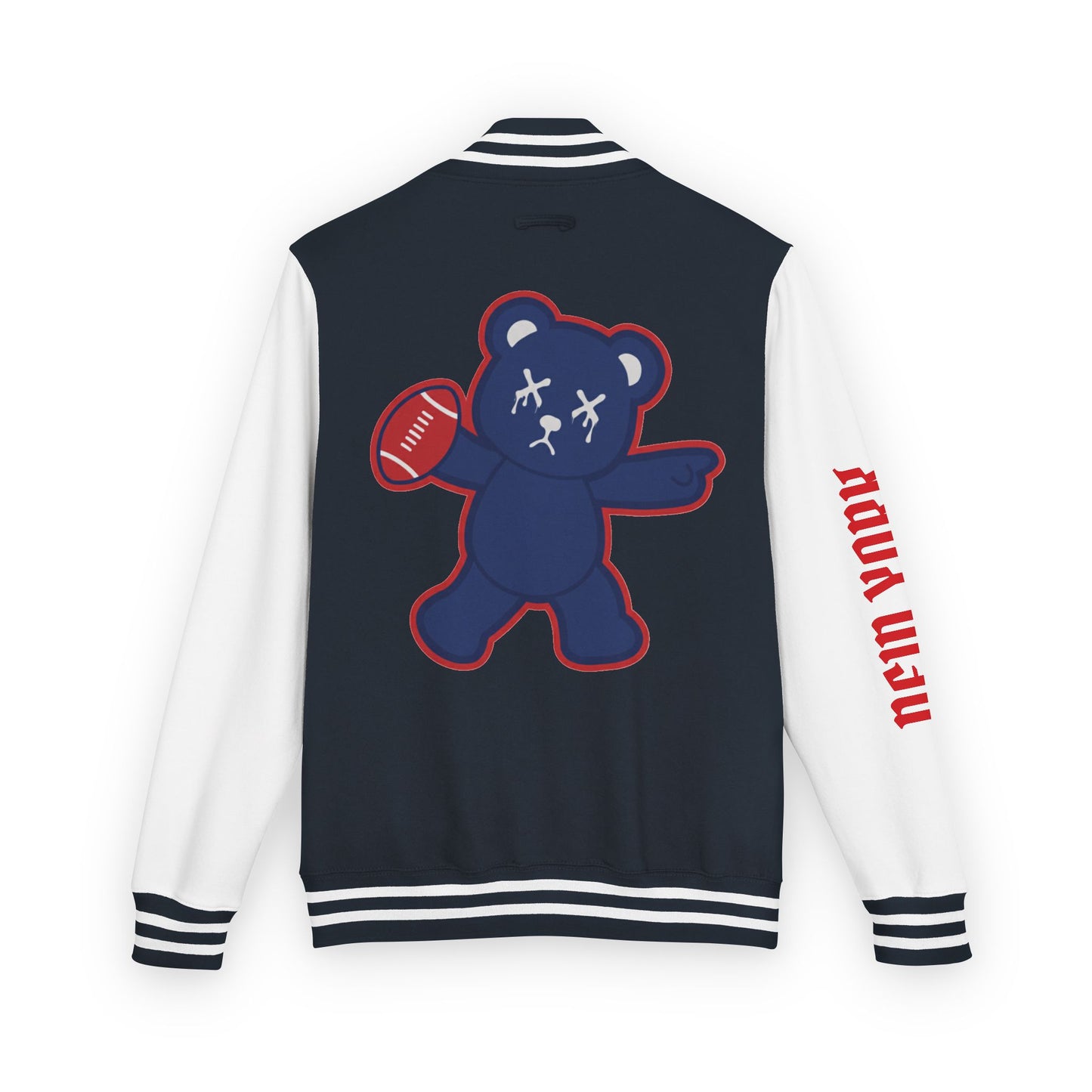 Navy Blue & White "Wicked Way" New York Deady Bear Football Heavyweight Letterman Jacket