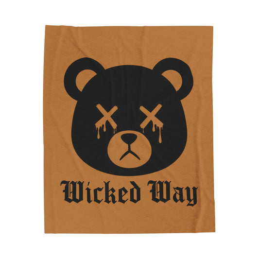 Light Brown "Wicked Way" Dead Bear Head Velveteen Plush Blanket