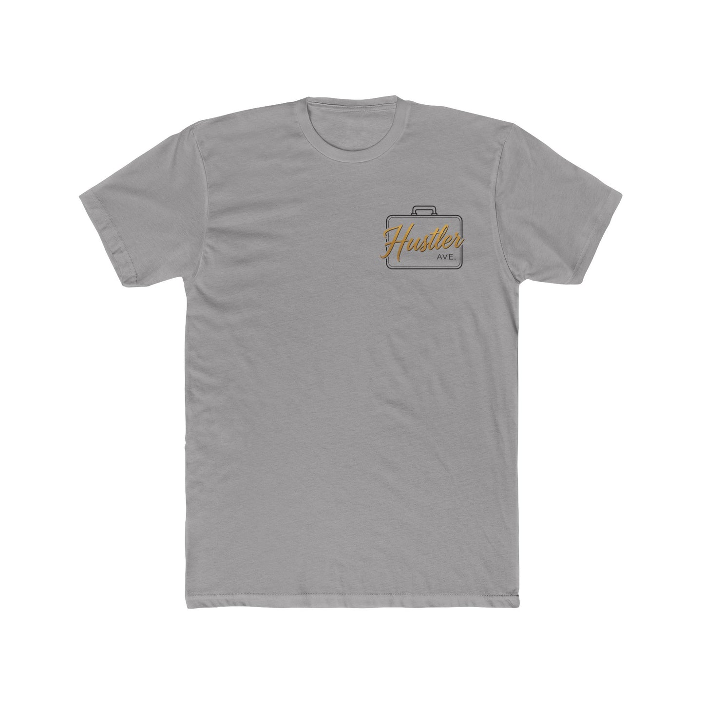 "Hustler Ave" All Business Gold Briefcase Pocket Logo Cotton Crew Tee