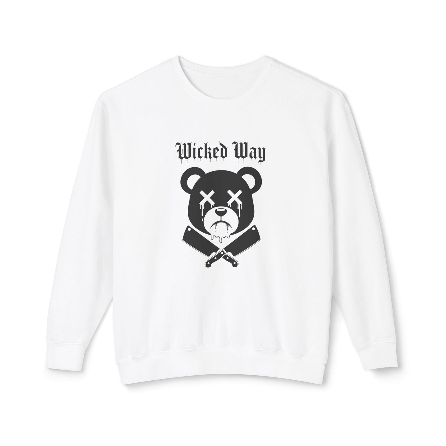 Limited Edition "Wicked Way" Drippy Bear Head Double Butcher Knife Lightweight Crewneck Sweatshirt (Multi Color Options)