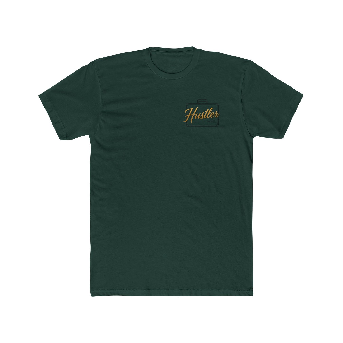 "Hustler Ave" All Business Gold Briefcase Pocket Logo Cotton Crew Tee