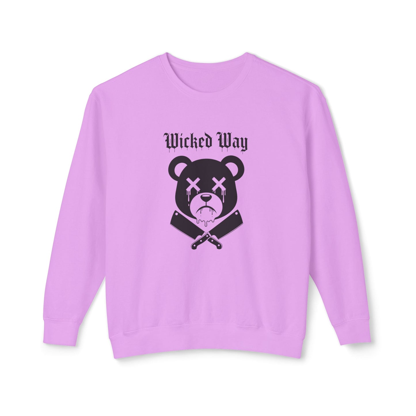 Limited Edition "Wicked Way" Drippy Bear Head Double Butcher Knife Lightweight Crewneck Sweatshirt (Multi Color Options)