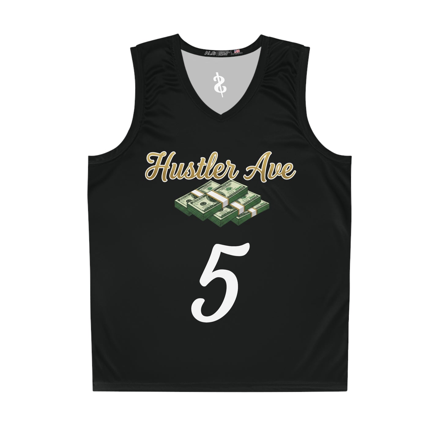 Black & White "Hustler Ave" #5 Money Stacks Alt. Basketball Jersey