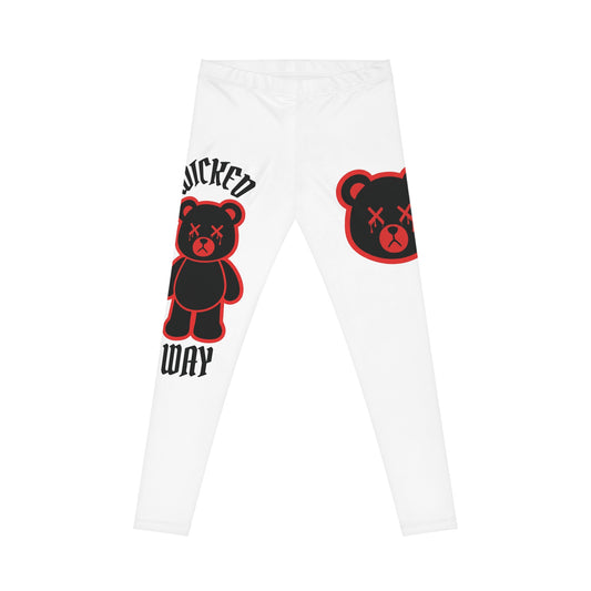 "Wicked Way" Deady Bear White, Red & Black Women's Casual Leggings