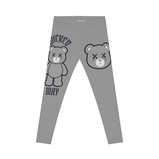 "Wicked Way" Deady Bear Grey & Navy Blue Women's Casual Leggings