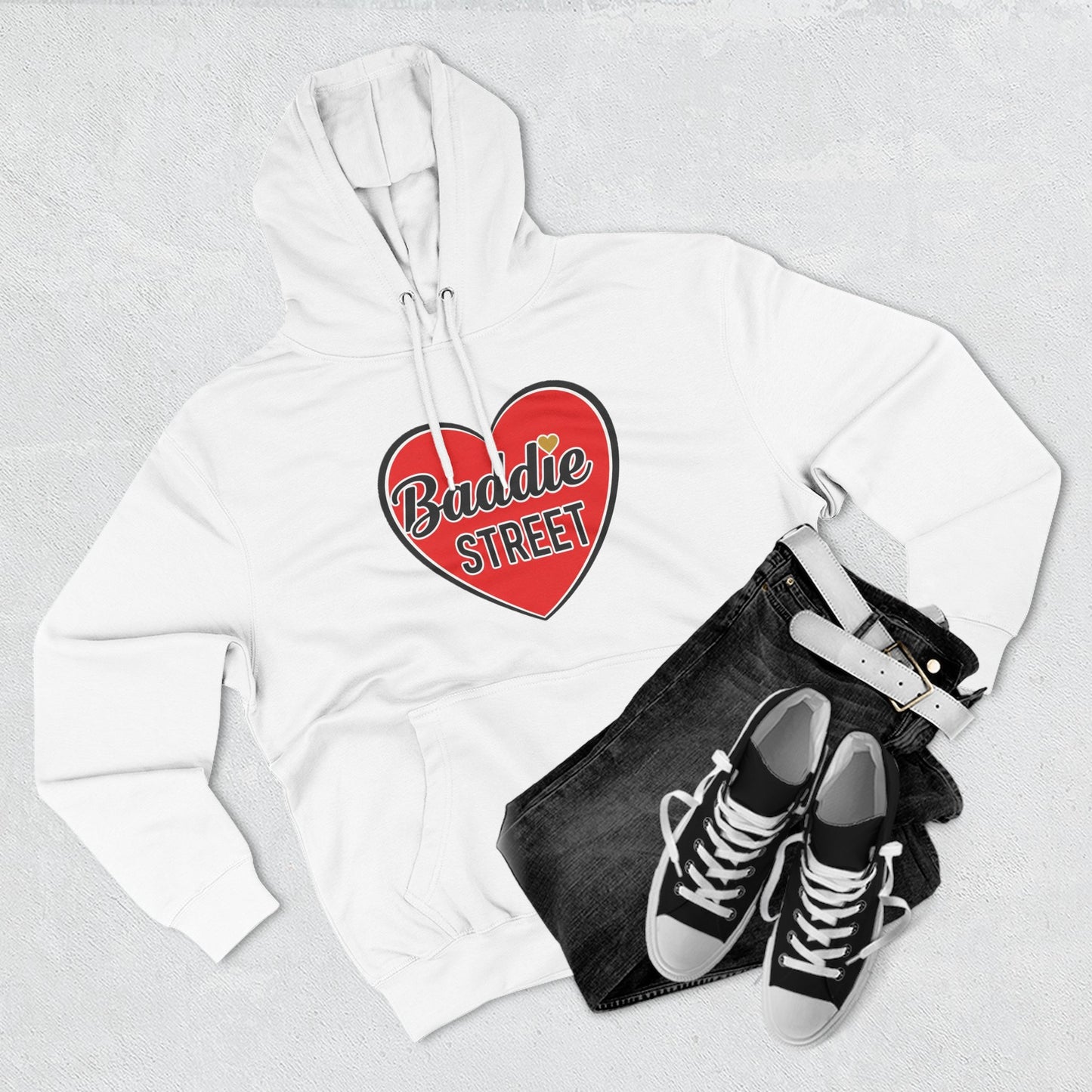 "Baddie Street" Red Heart Large Logo Fleece Hoodie