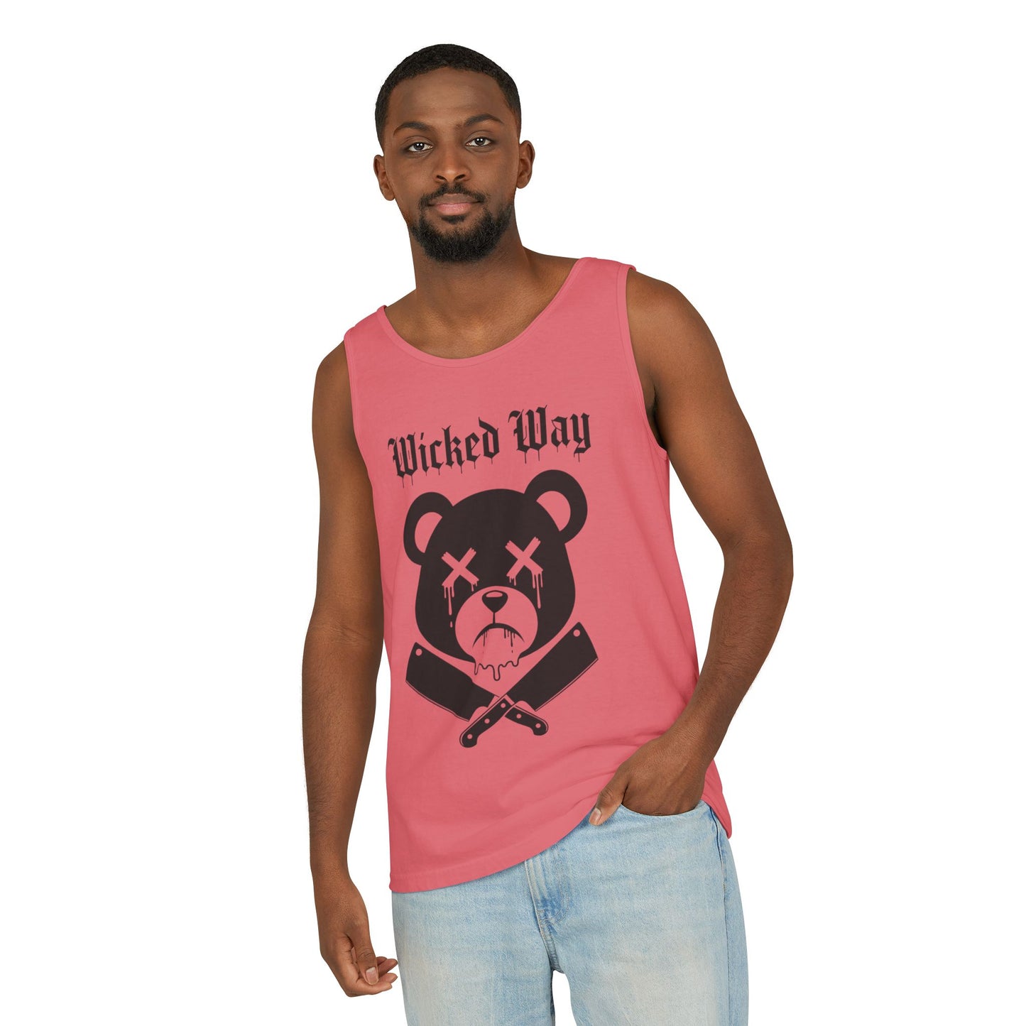 Limited Edition "Wicked Way" Drippy Bear Head Double Butcher Knife Tank Top