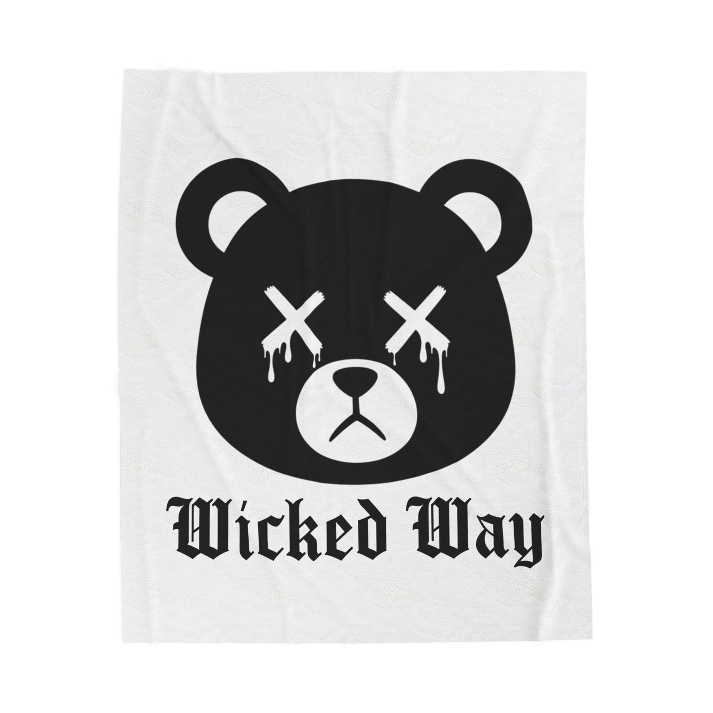 White "Wicked Way" Dead Bear Head Velveteen Plush Blanket